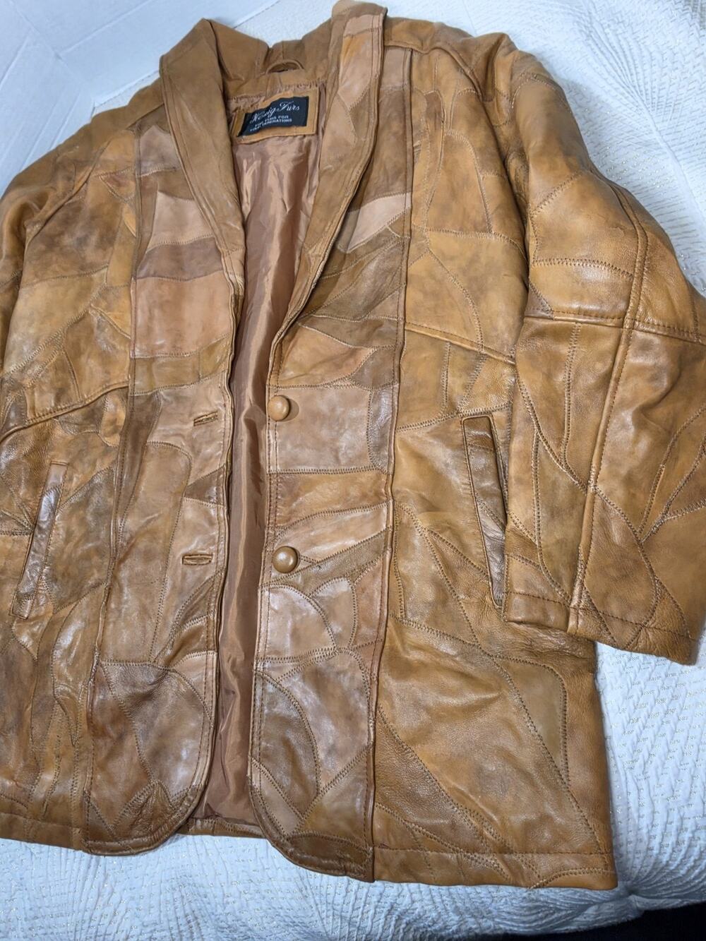 Henig Furs L Patchwork Soft Leather Jacket Vtg 90's Butterscotch Boho Y2K Retro